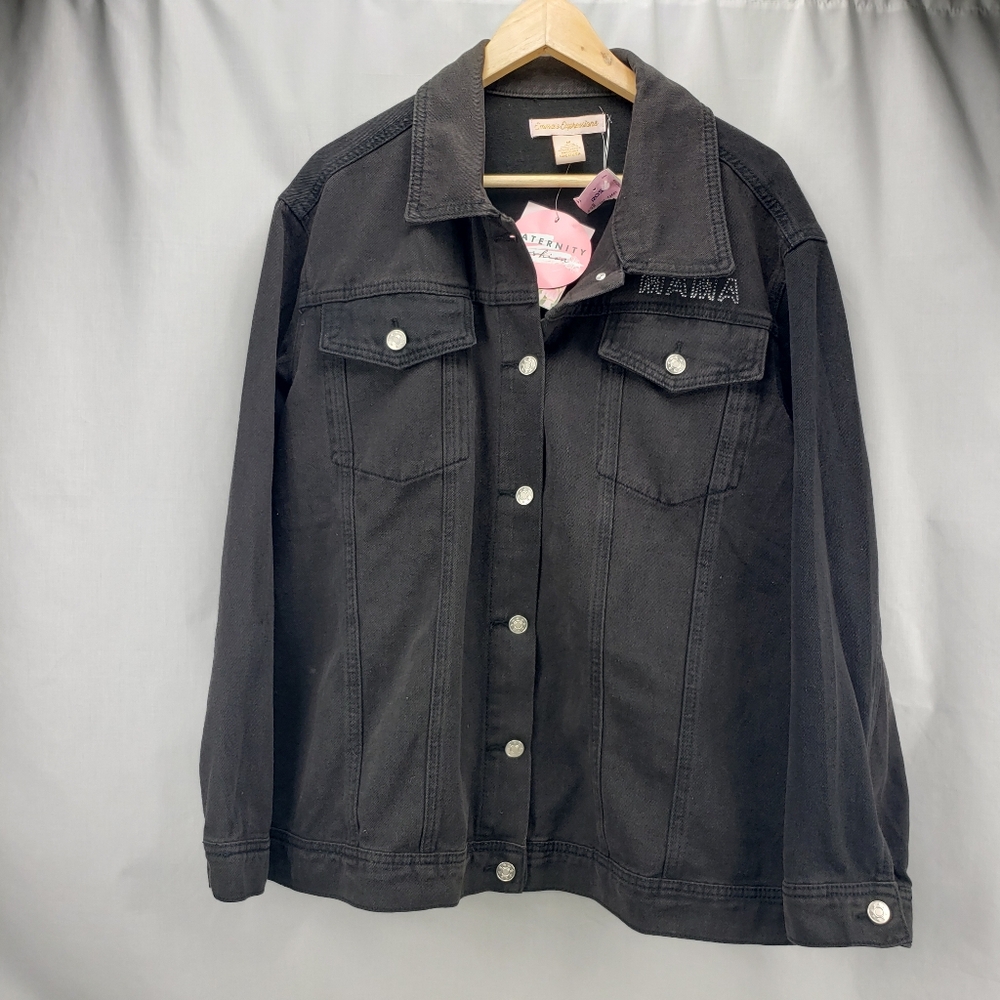 Emmas Expressions Womens Denim Jacket Black "MAMA" Size Medium MATERNITY NWT